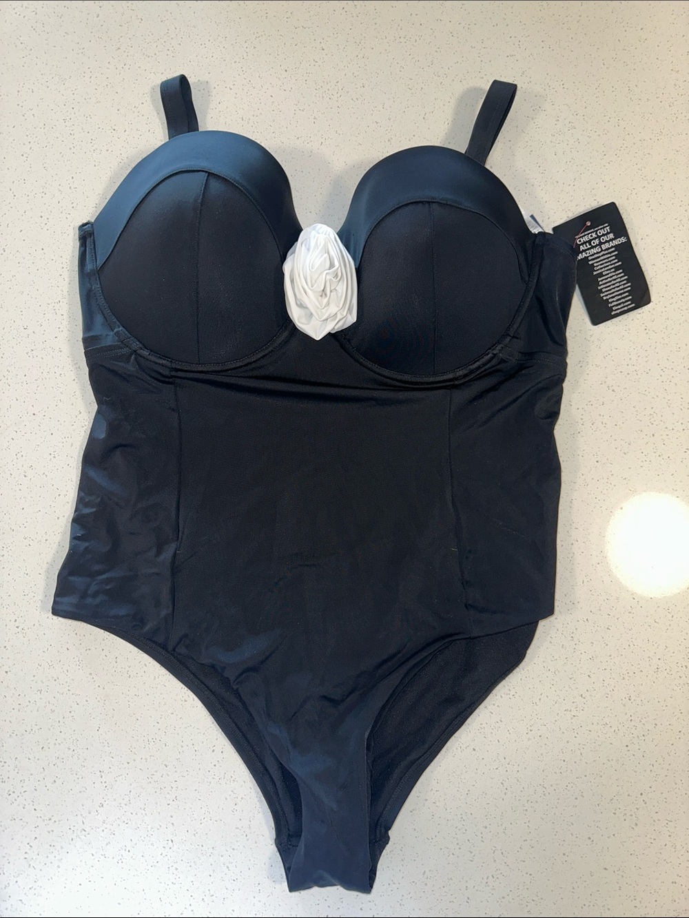 Swimsuits for All - Black One-Piece Swimsuit with White Rosette, size:20 NWT